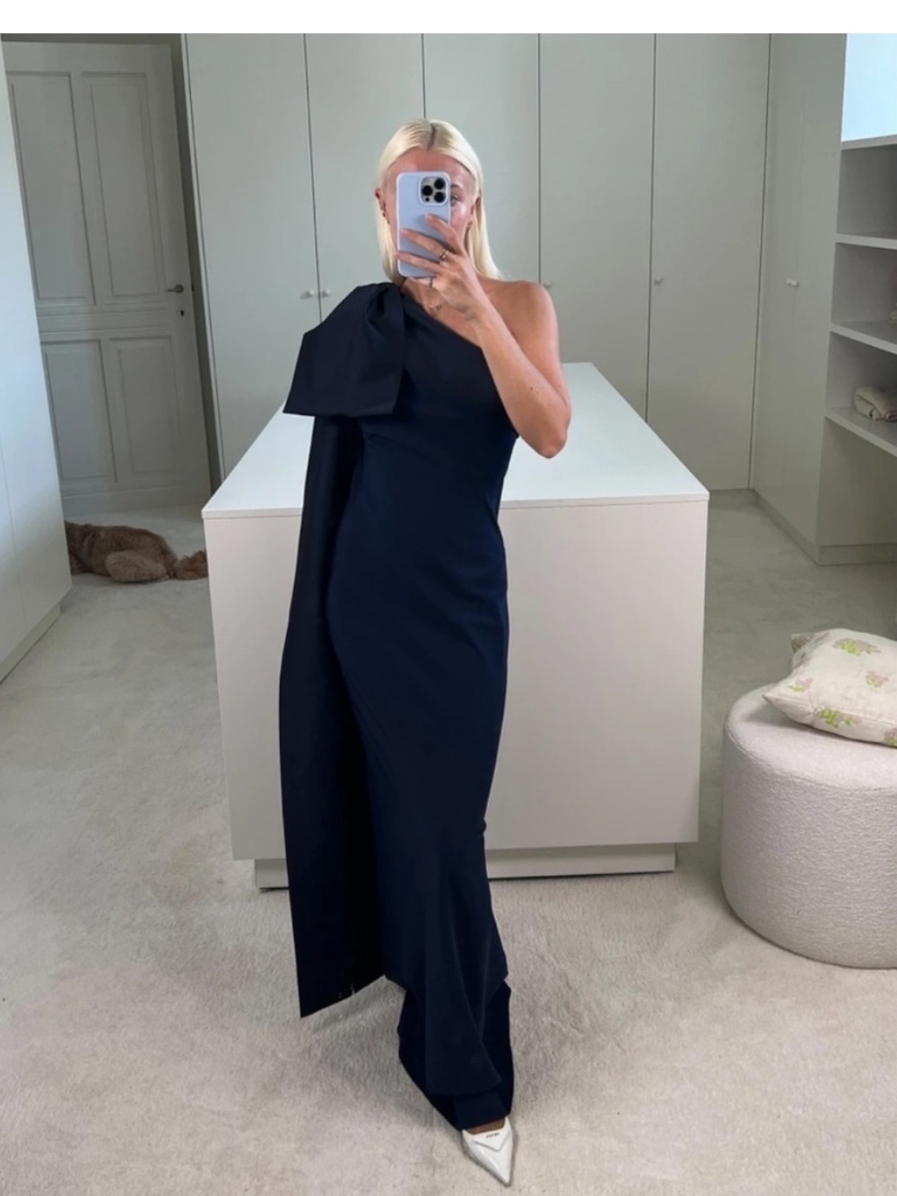 BERNADETTE Adrian One Shoulder Draped Bow Taffeta Navy Maxi Dress NWT - Picture 12 of 12